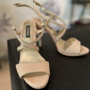 White House Black Market Cream Snake Skin Heels